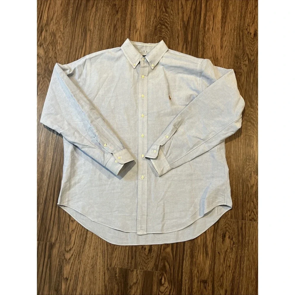 Polo Ralph Lauren Shirt Mens M Classic Blue Oxford OCBD Flesh Pony Short Sleeve